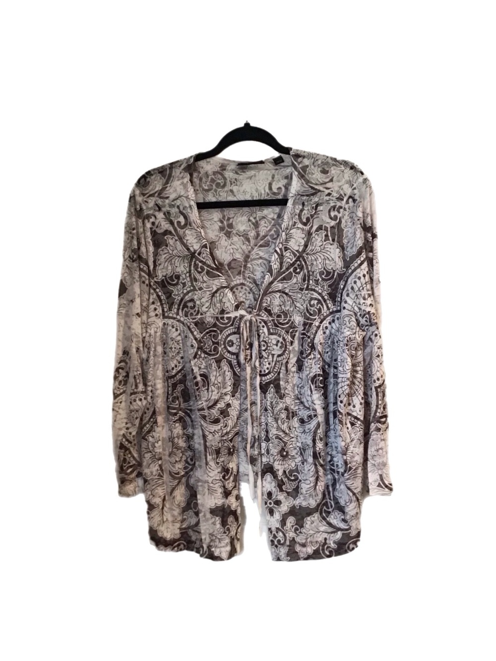 Fairycore Avenue Paisley Tie-Front Cardigan - Gray & White